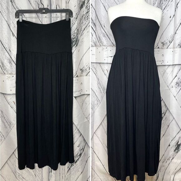 SIMLU Black Soft Knit Maxi Skirt Pockets S - Picture 1 of 6